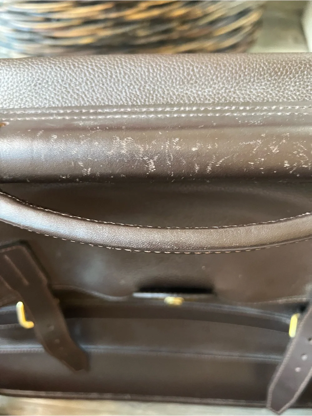 Longchamp Dark Brown Leather Briefcase with Gold Hardware